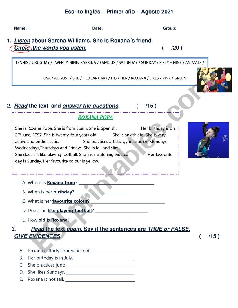 SPORT PEOPLE worksheet