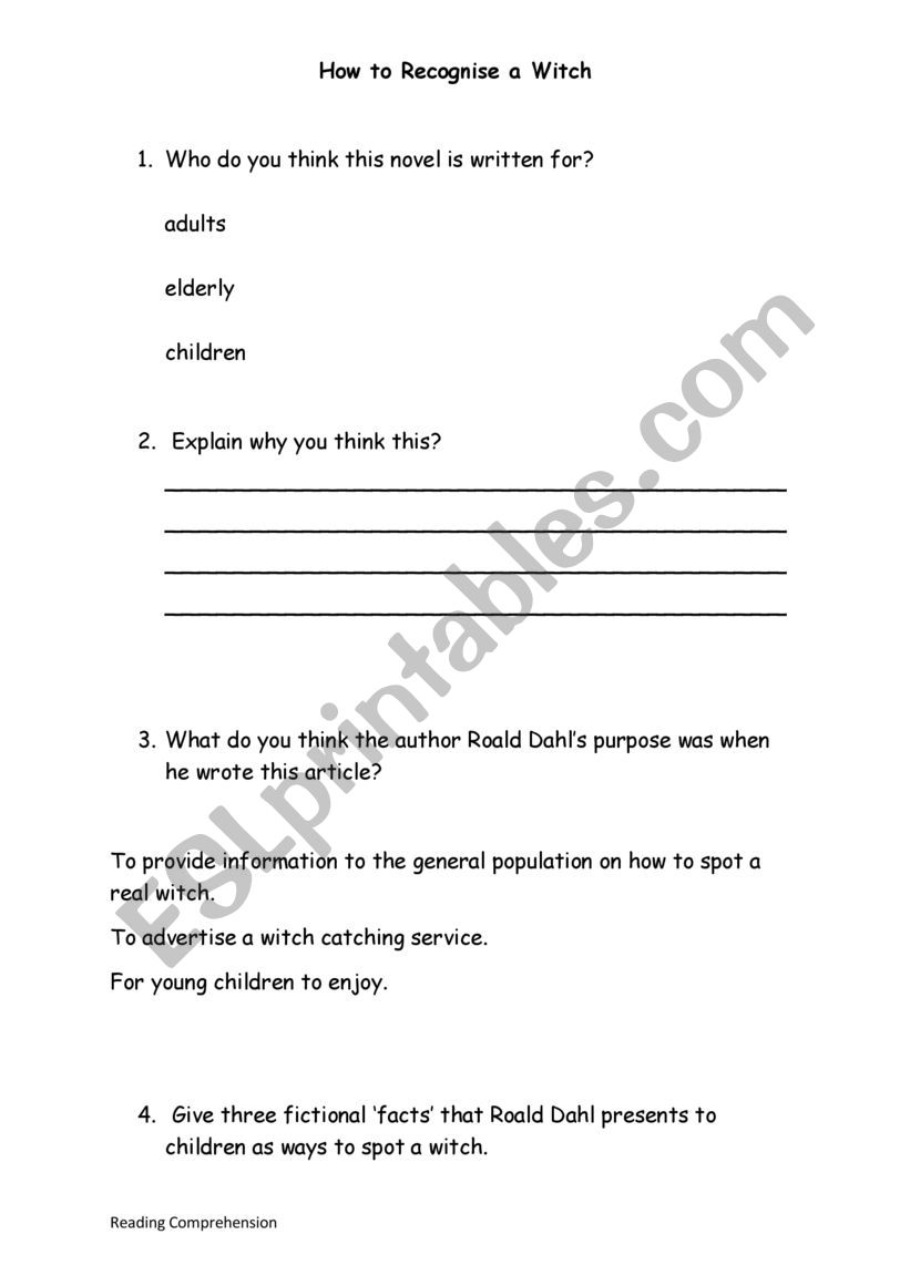 How to Spot a Witch Worksheet