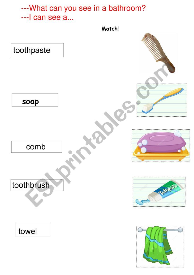 bathroom items worksheet