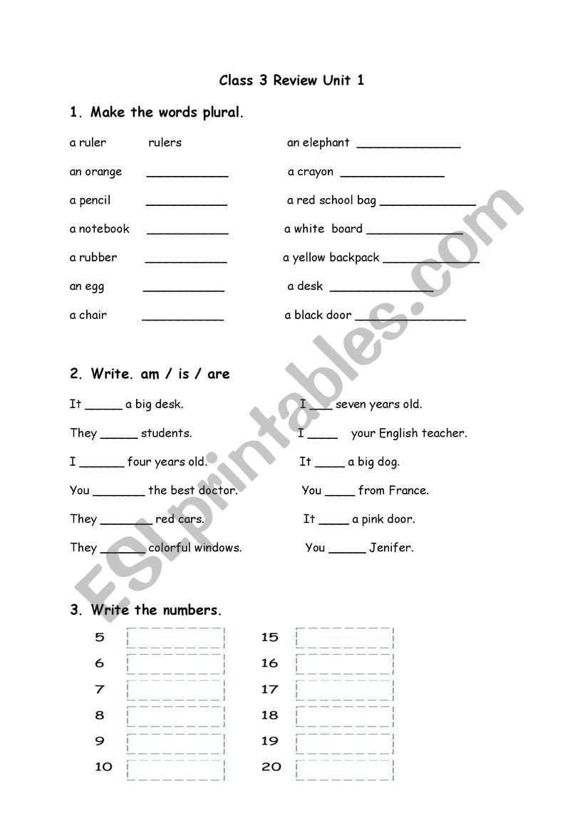 Numbers  am/is /are   singular plural