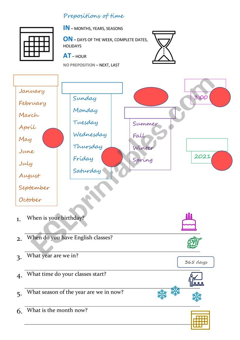 Prepositions of time worksheet