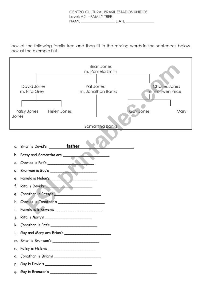 Family Tree worksheet