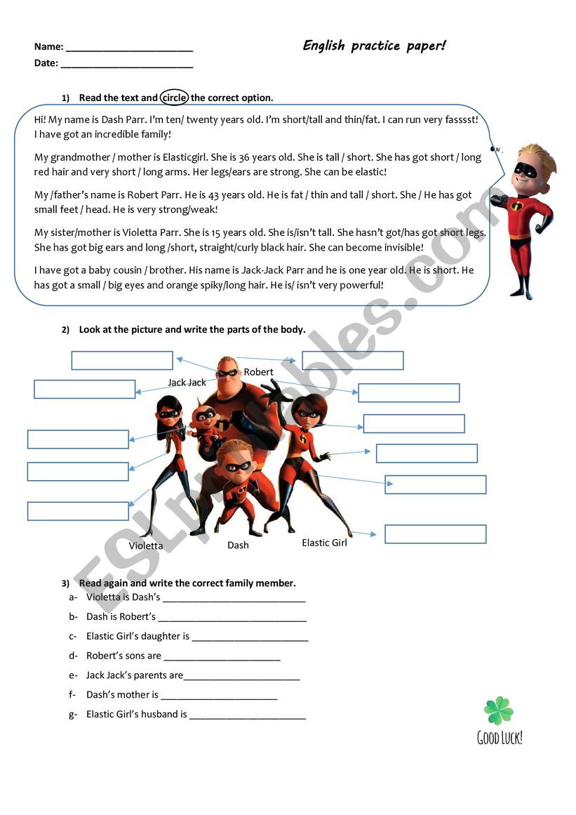 People description worksheet