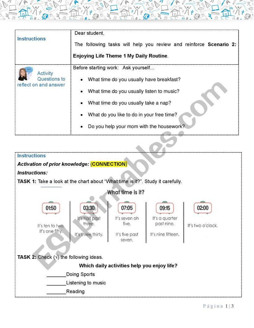 Daily Routines worksheet