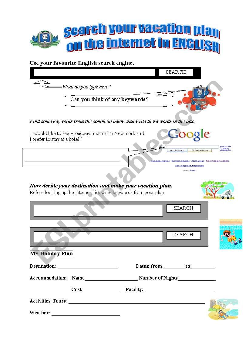 Search on the internet worksheet