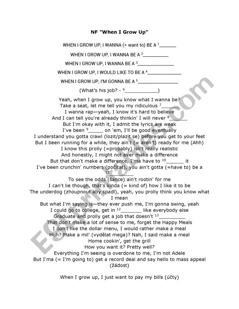 When I Grow Up worksheet