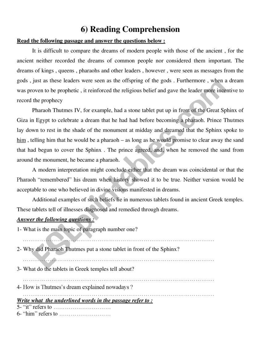 Reading Comprehension worksheet