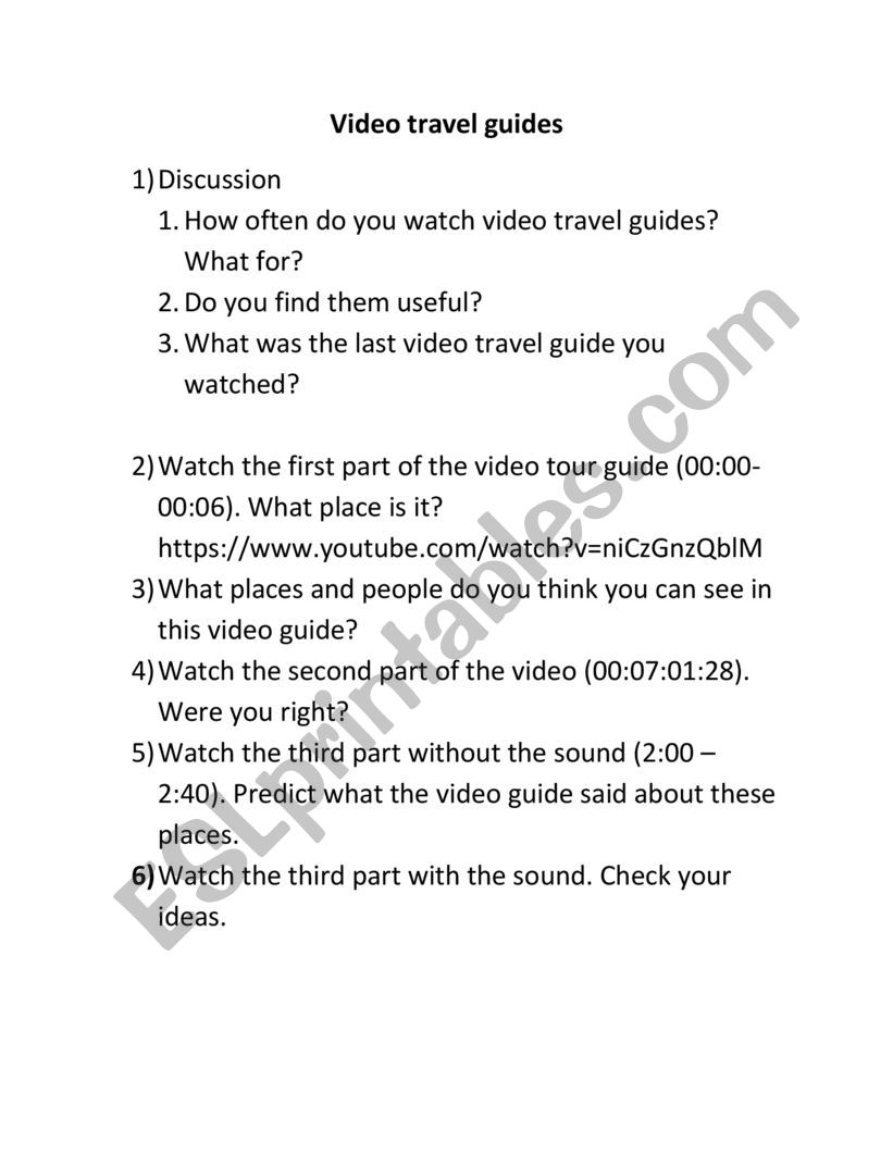 Video tour guides worksheet