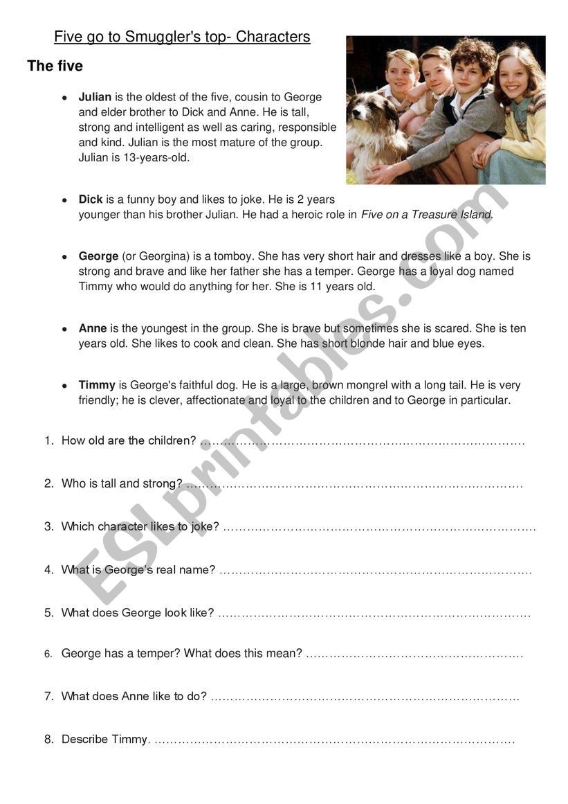 Famous Five Characters worksheet