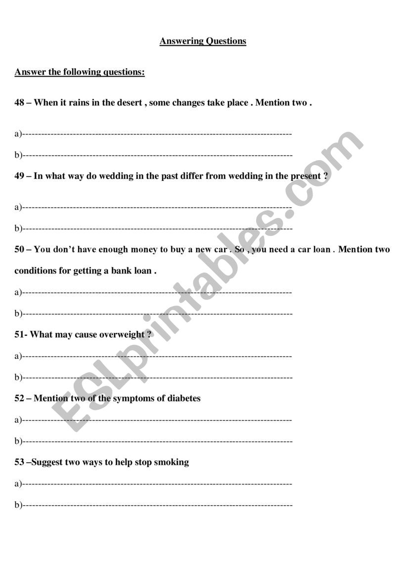 Answering questions worksheet