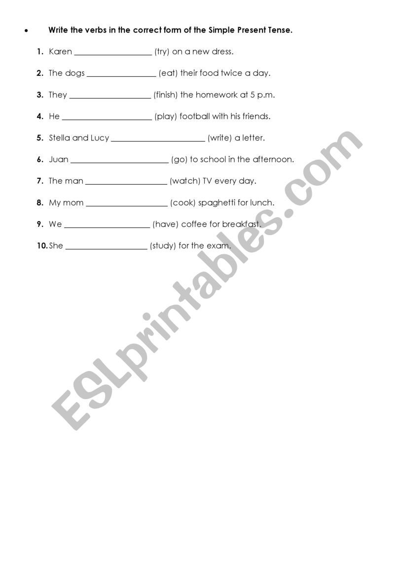 Simple Present Sentences worksheet