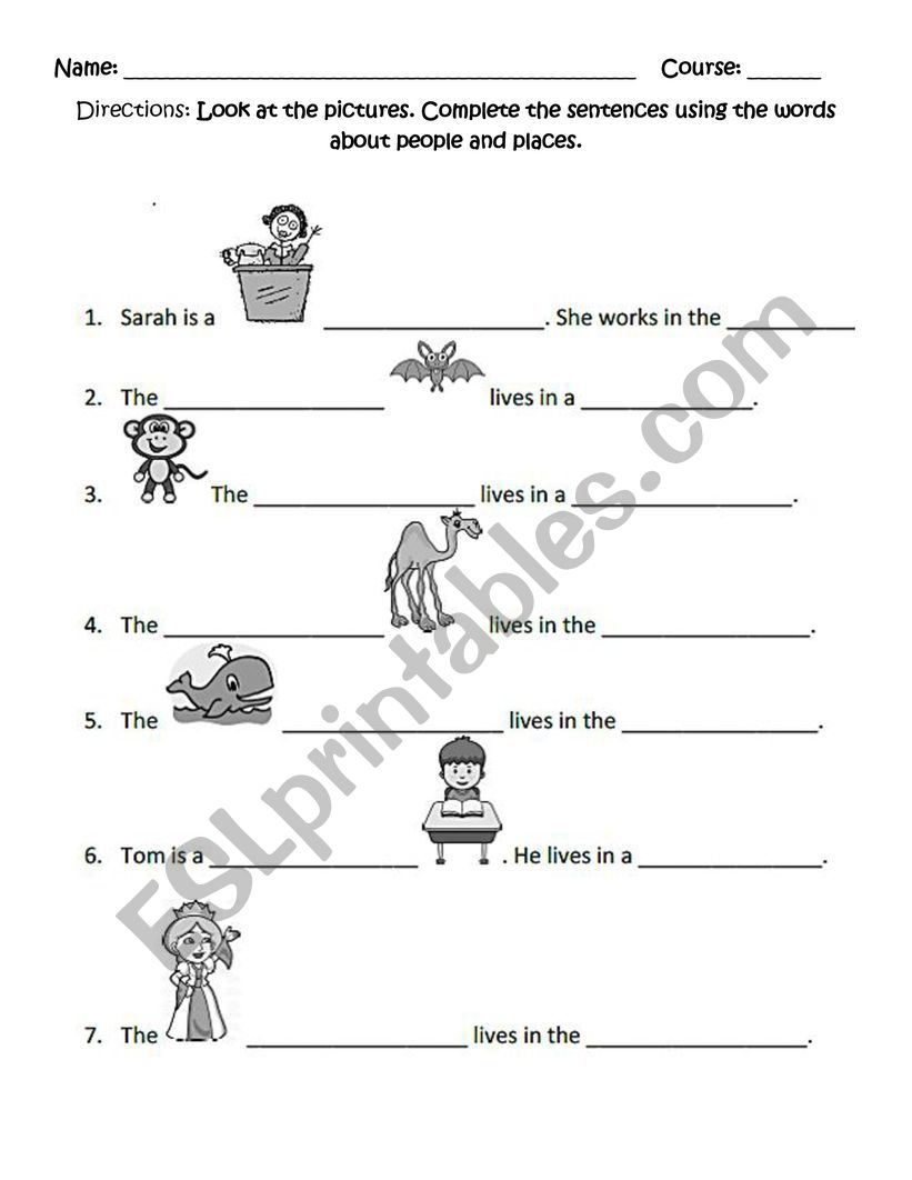 Jobs and places worksheet