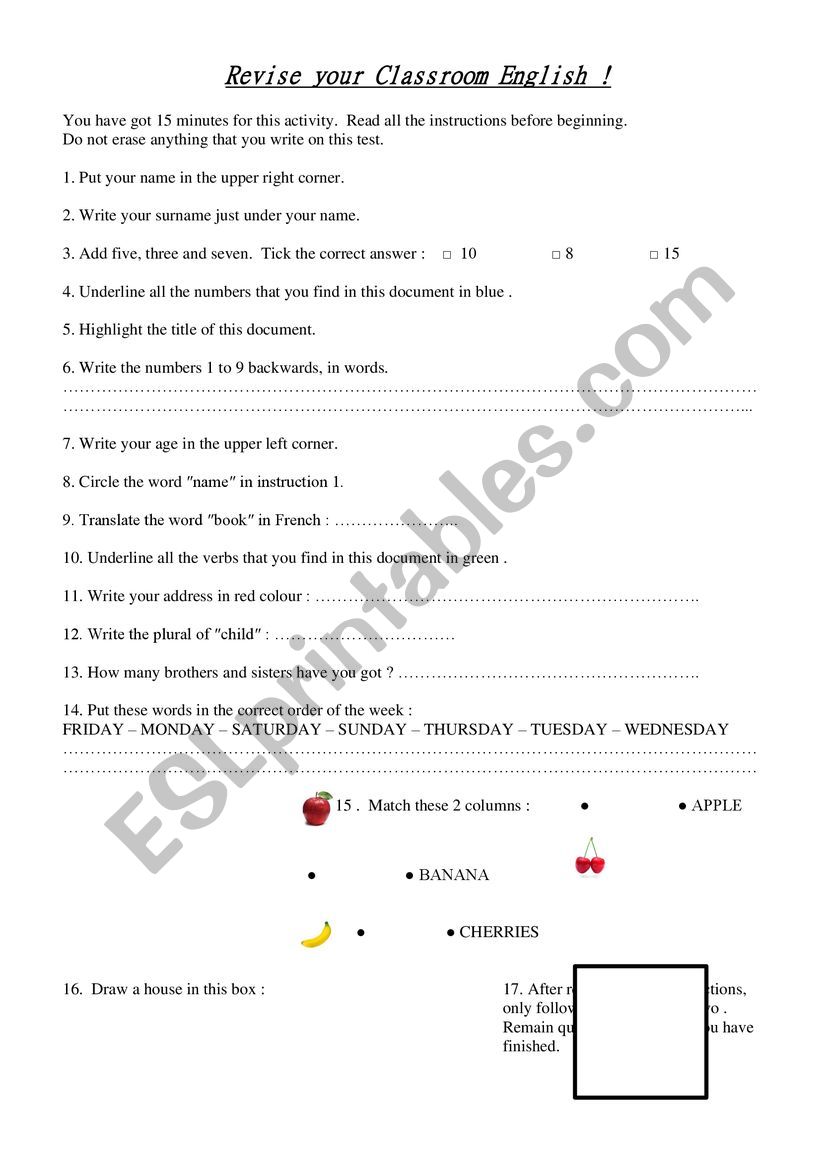 Revise Classroom English worksheet