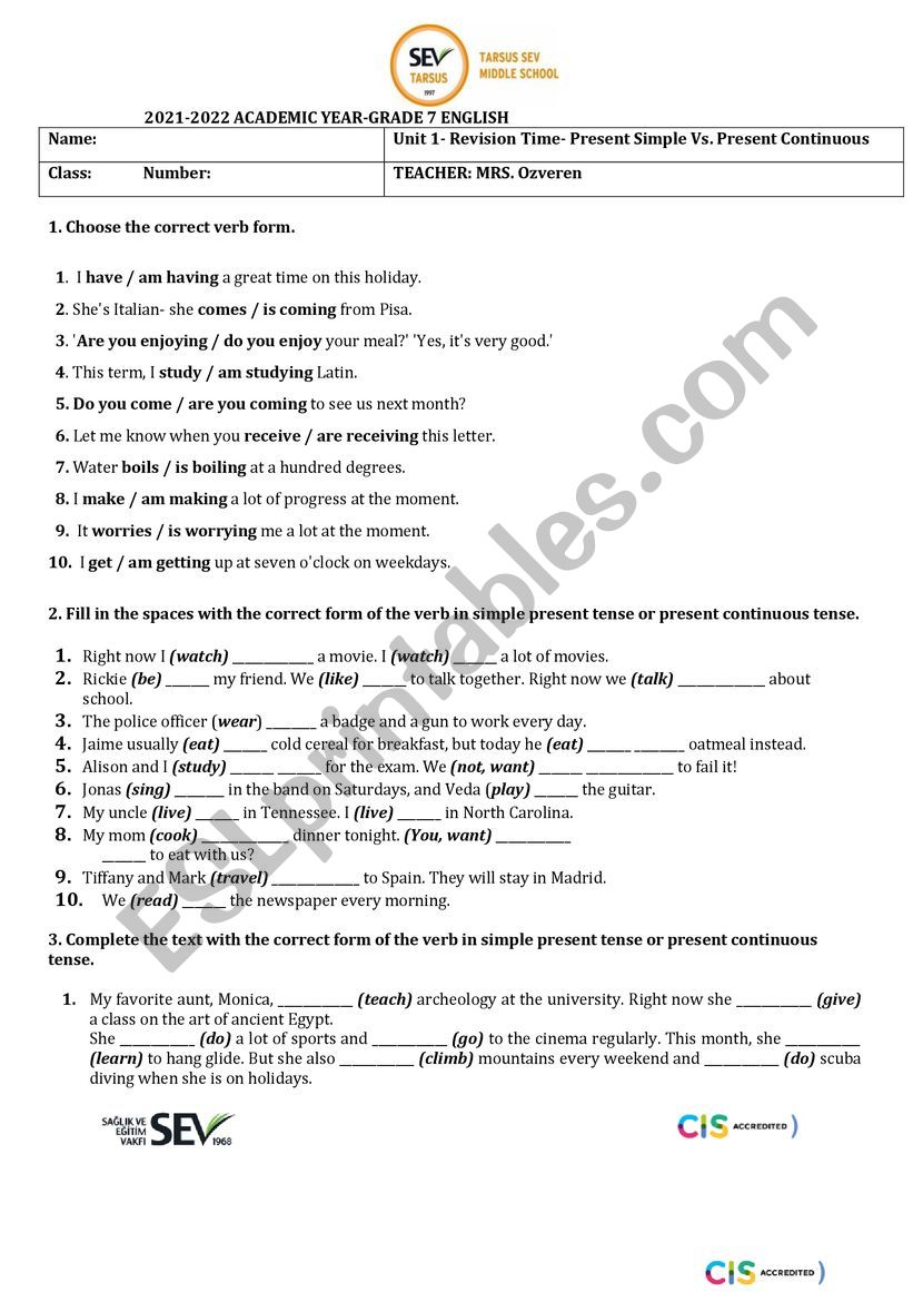 tenses worksheet