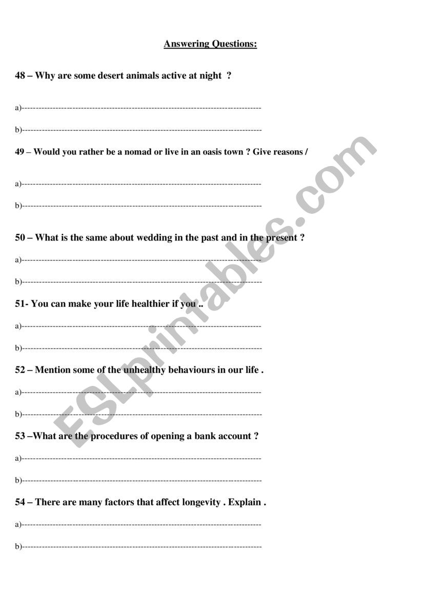 Answering questions worksheet