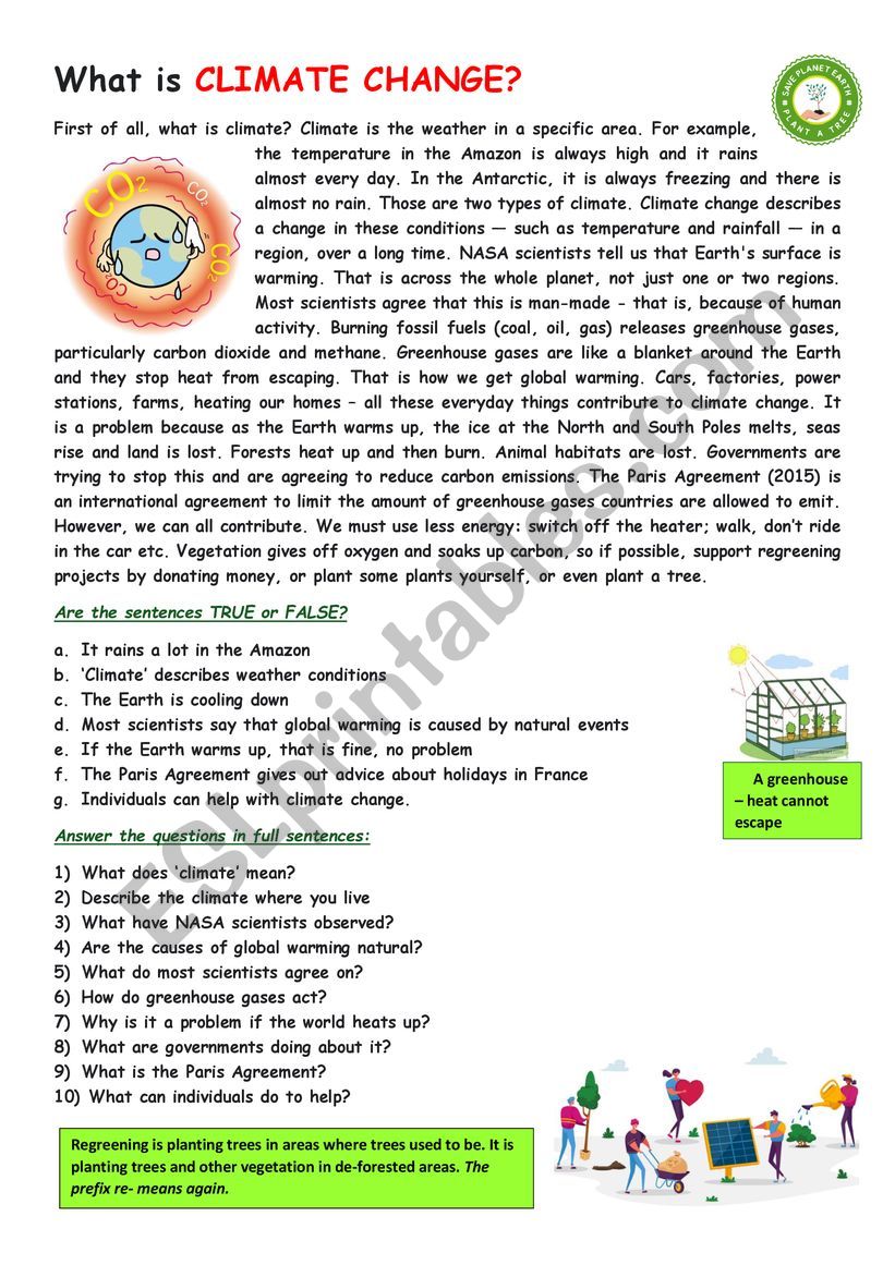 What Is Climate Change ESL Worksheet By Cunliffe