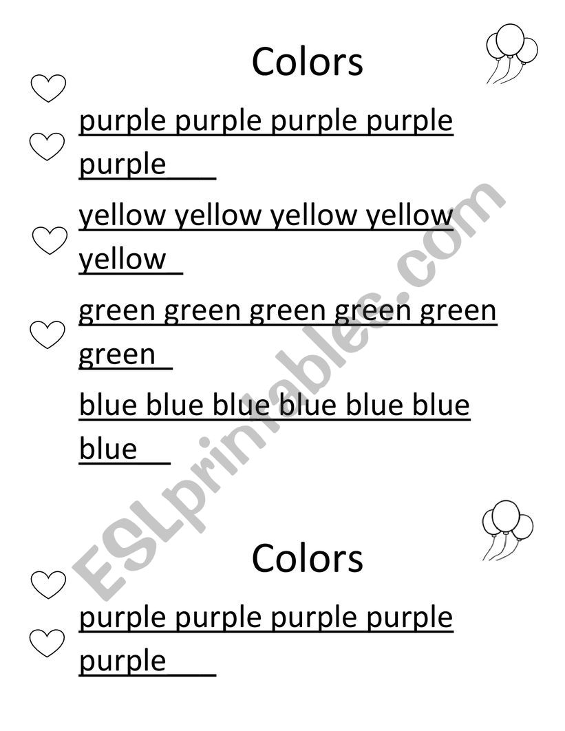 Colors Tracing worksheet