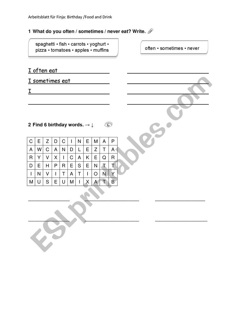 Birthday worksheet