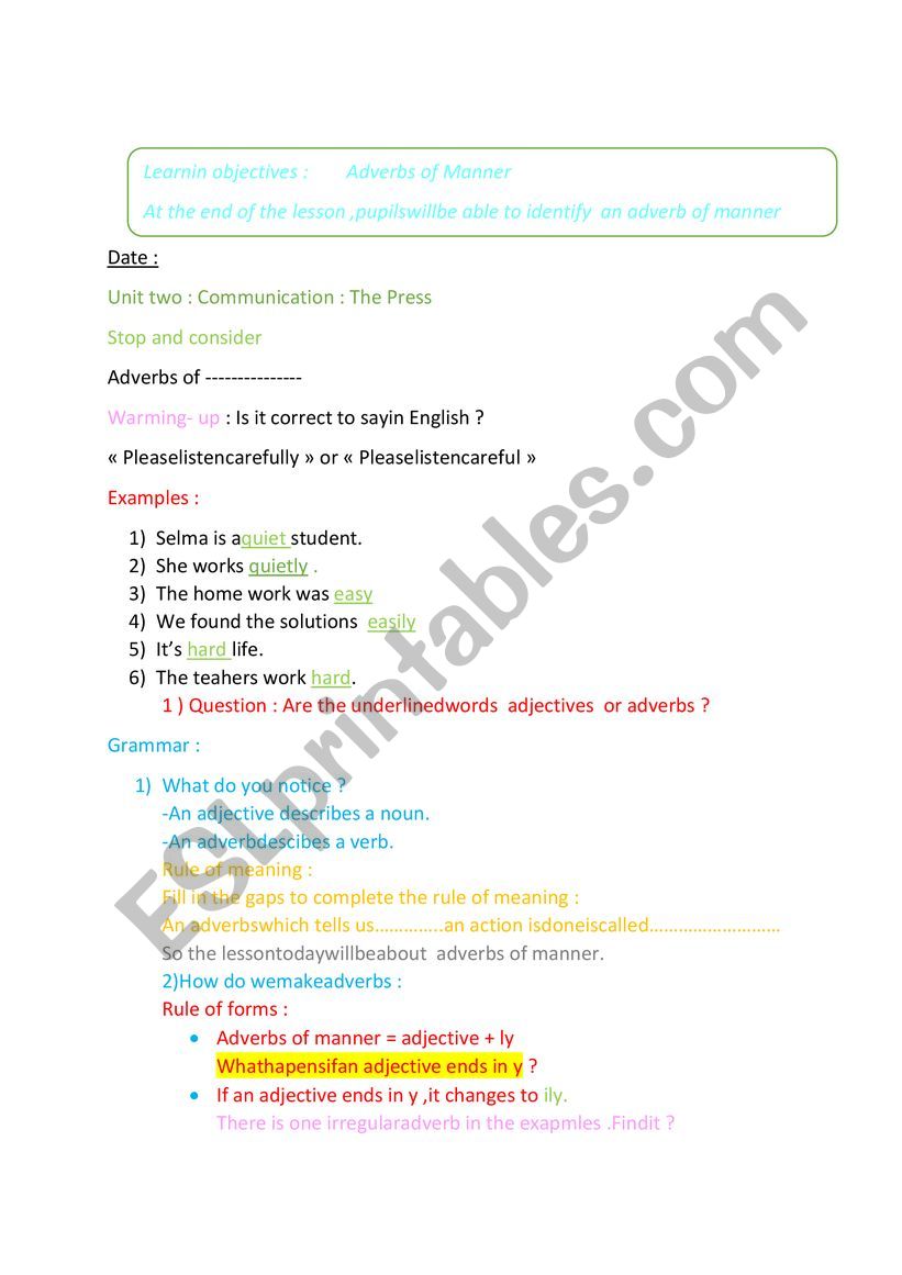 Adverbs worksheet