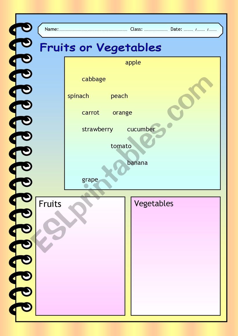 Fruits or Vegetables worksheet