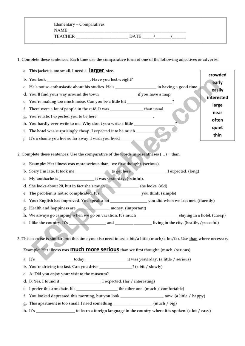 Comparatives worksheet