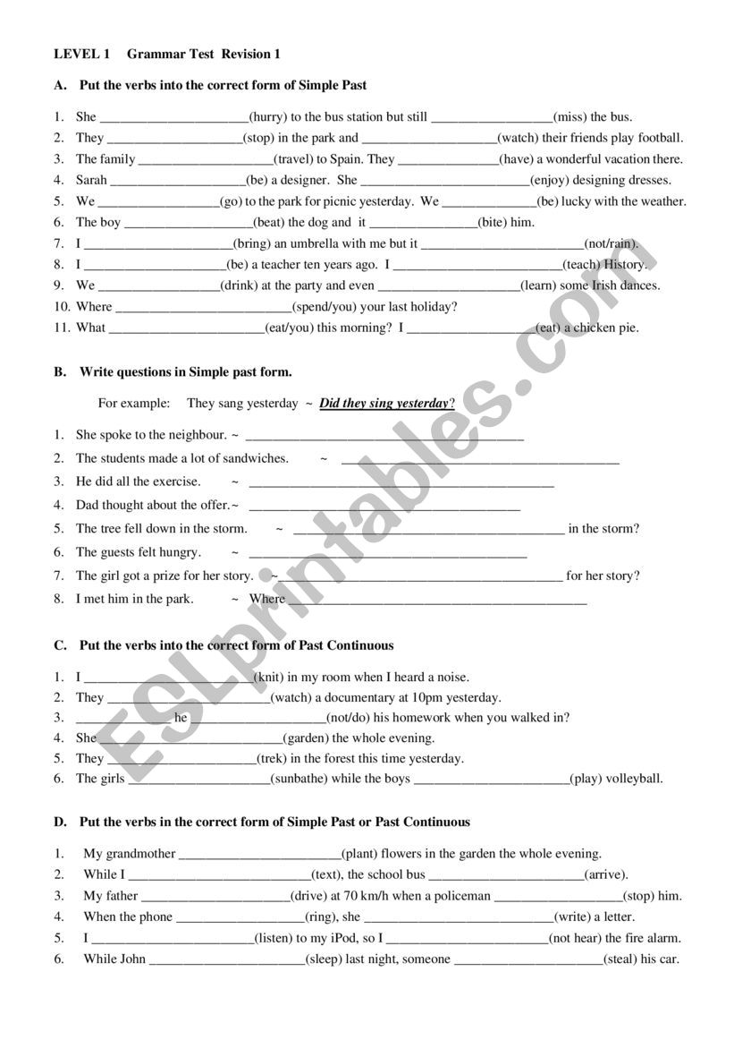 Grammar Revision 1 worksheet