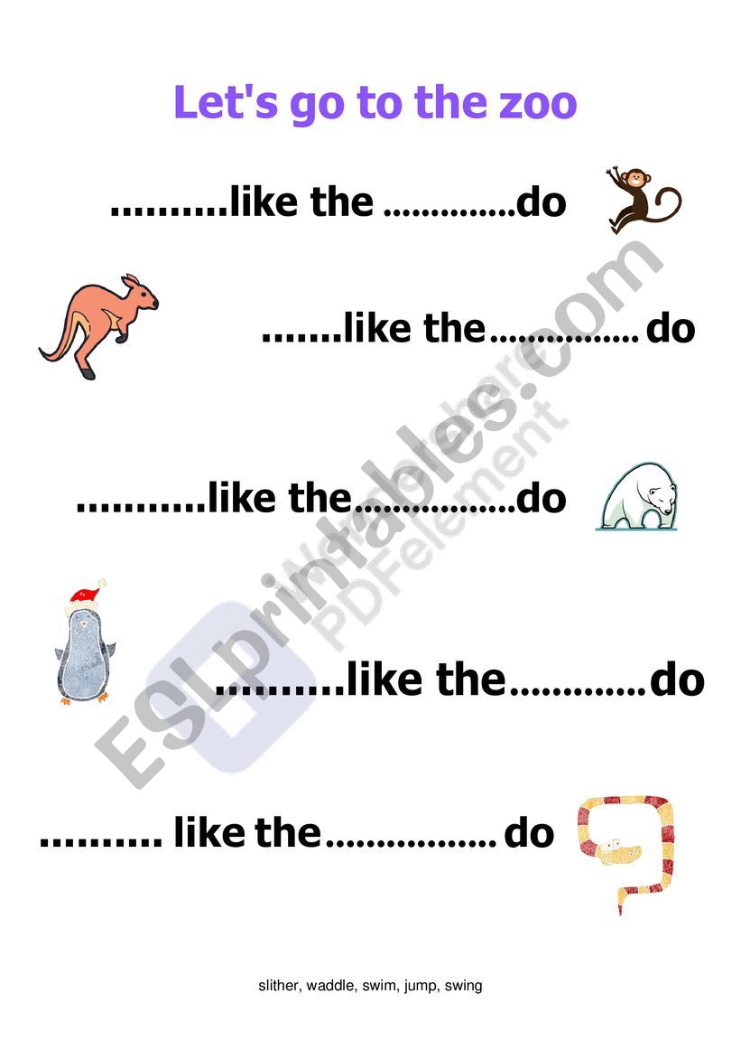 Let�s go to the zoo  worksheet