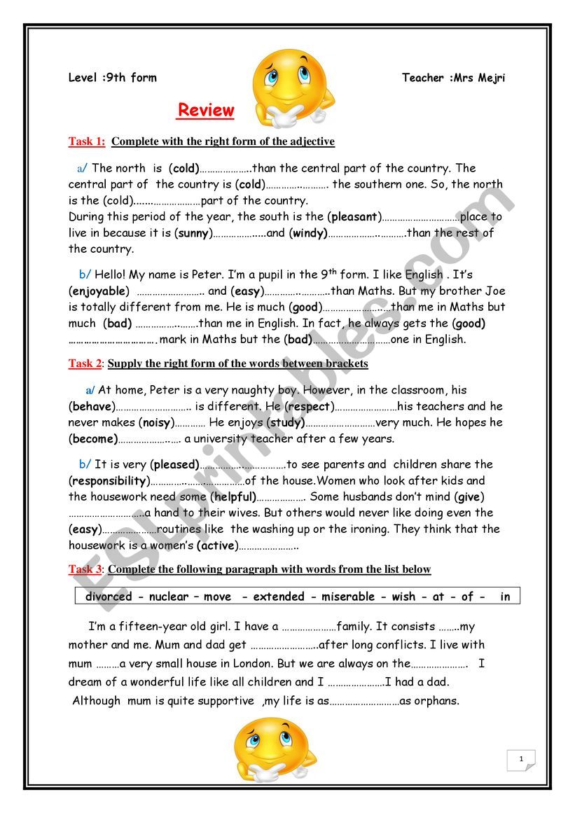 9th form review worksheet