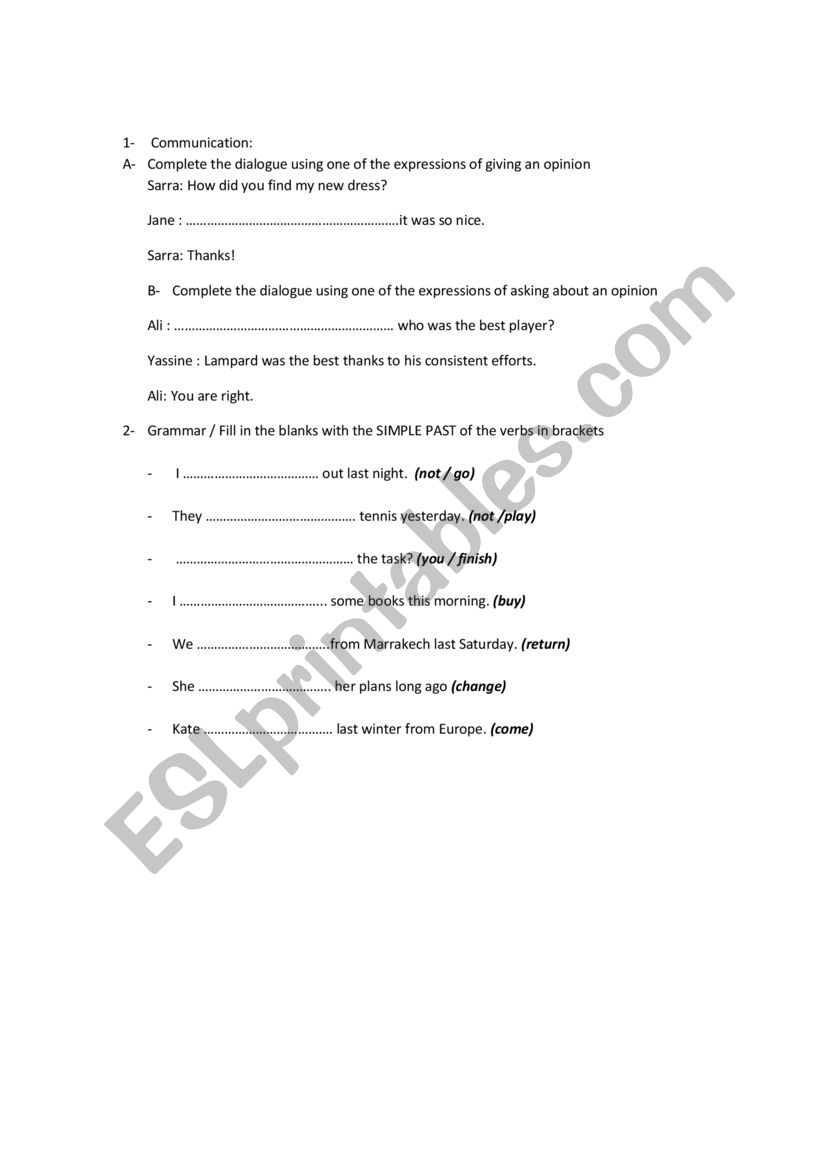 Language Activities worksheet