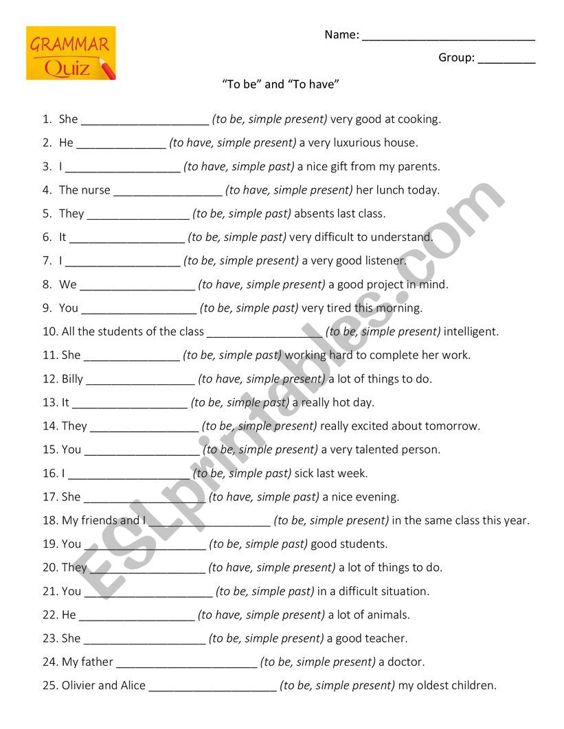 To be and to have quiz worksheet