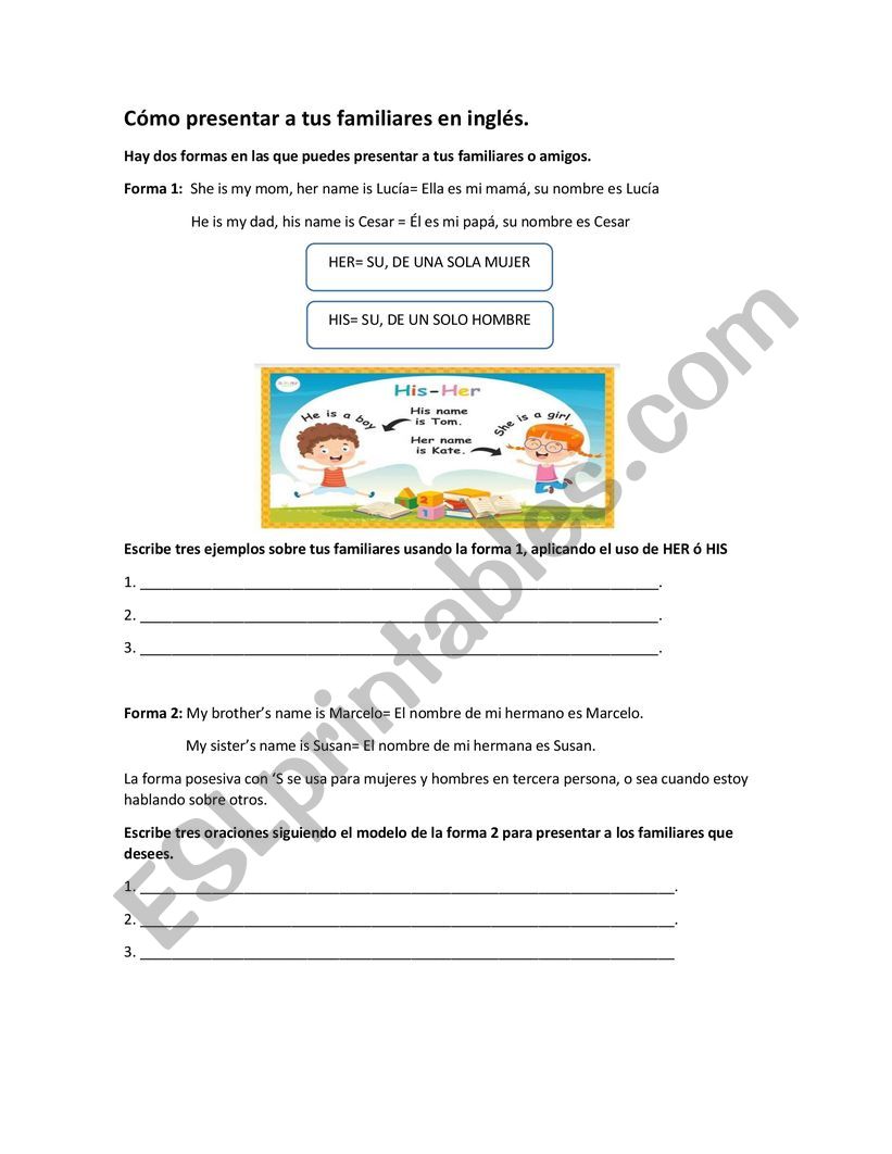 family introduction worksheet