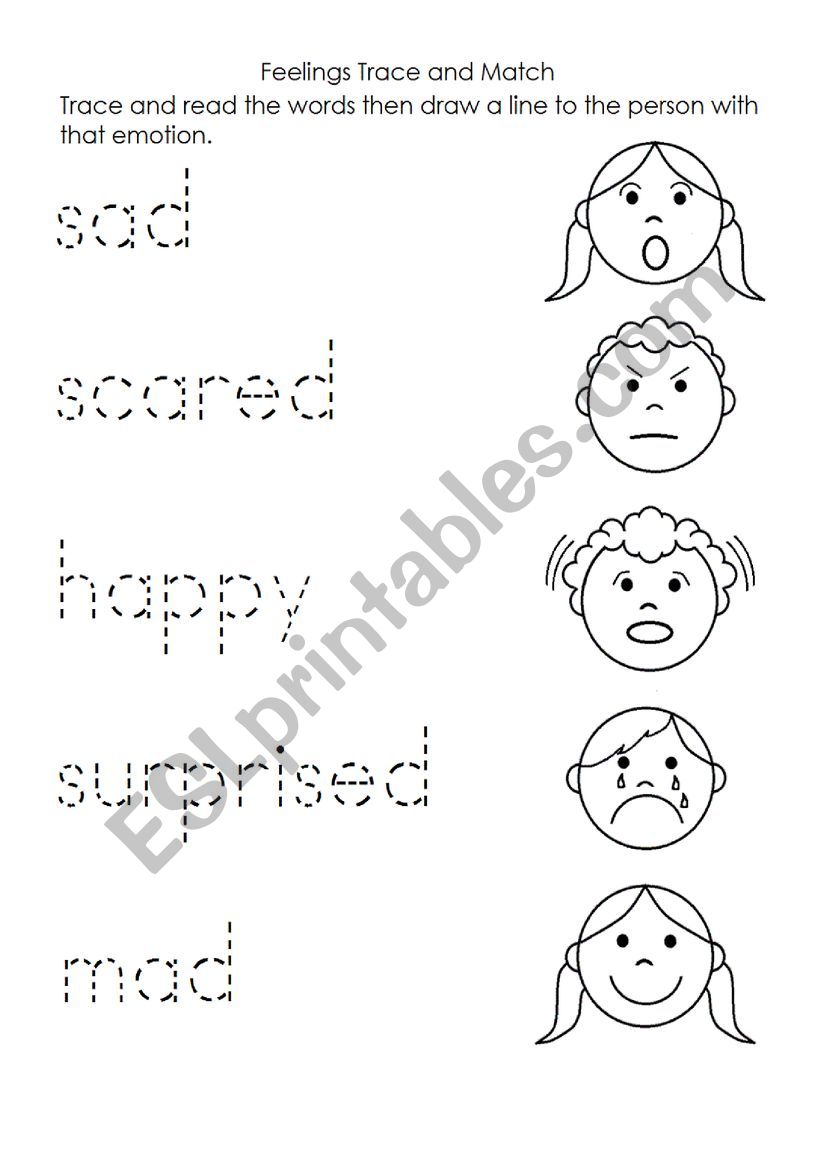 Emotions Tracing sheet - ESL worksheet by leotheteacher