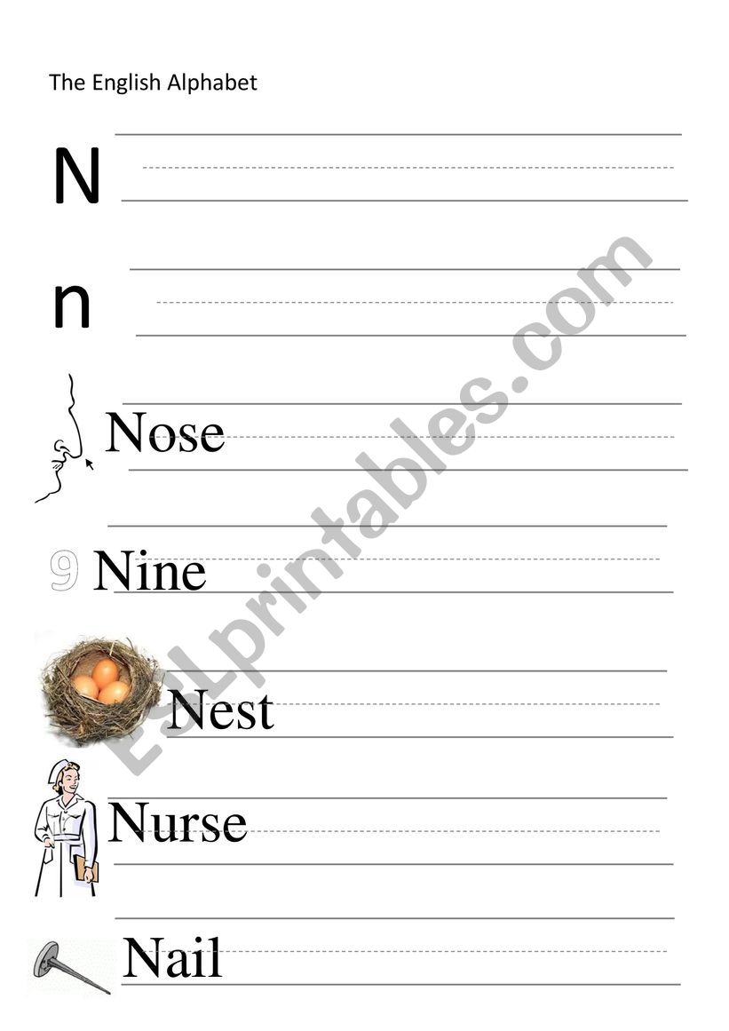 N-letter and words writing worksheet