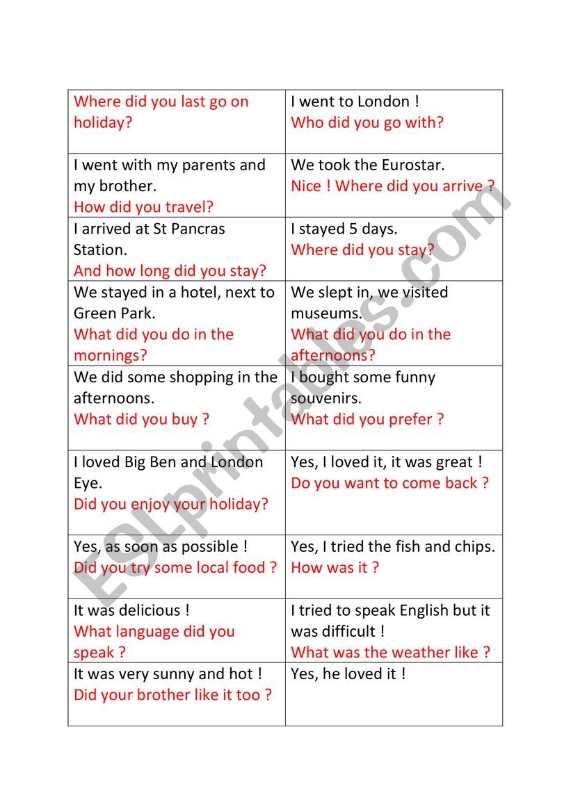 holiday questions dominos ESL worksheet by bonnyscotland