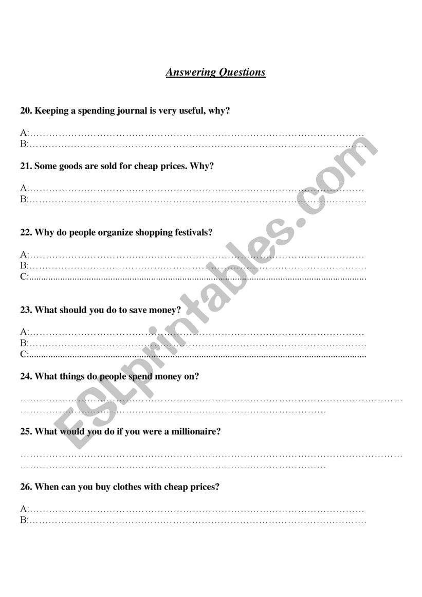 Answering questions worksheet