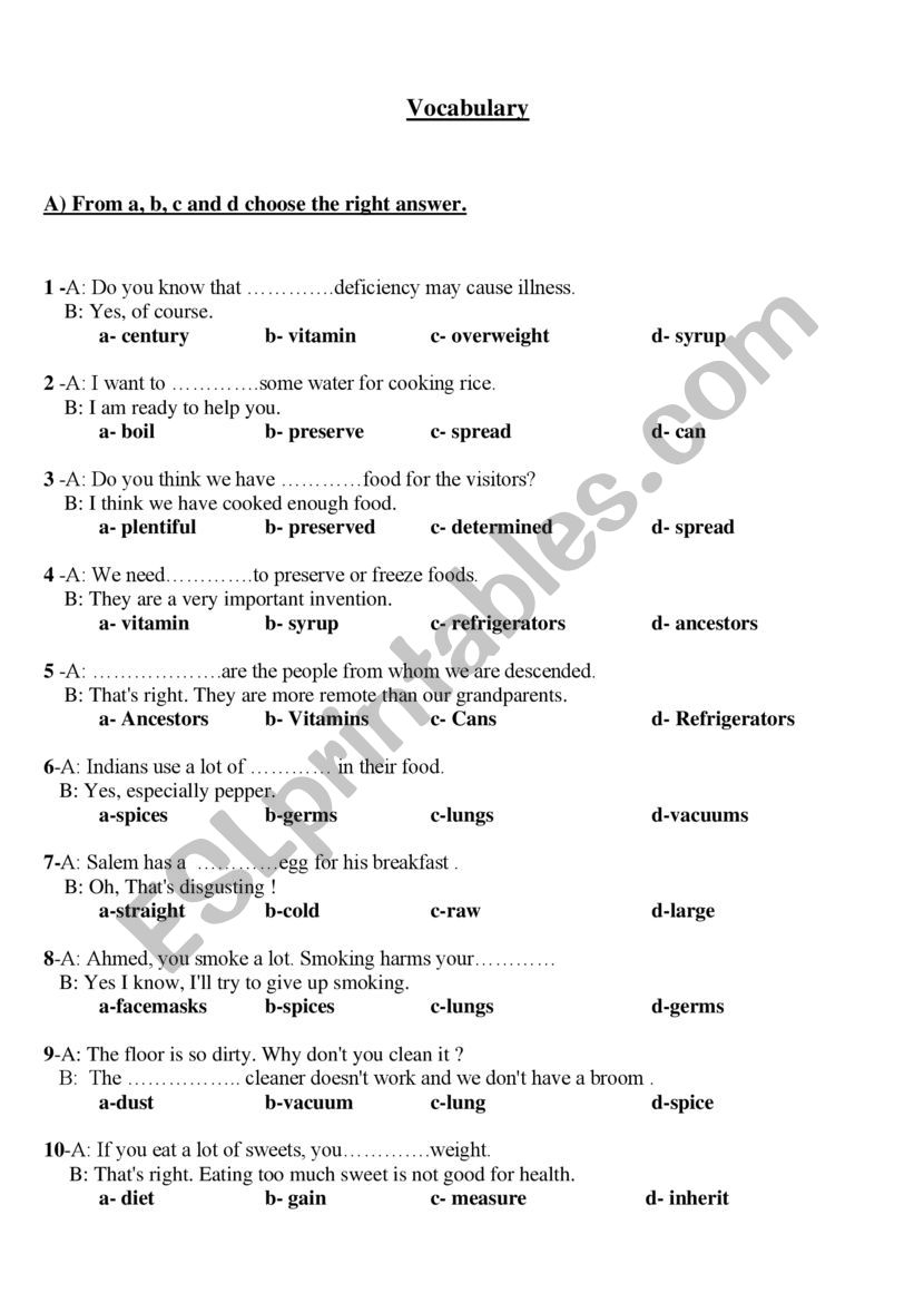 Vocabulary worksheet