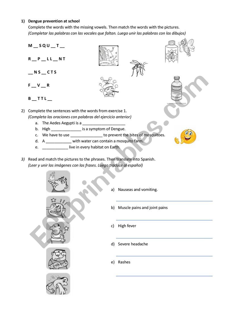 Dengue prevetion worksheet