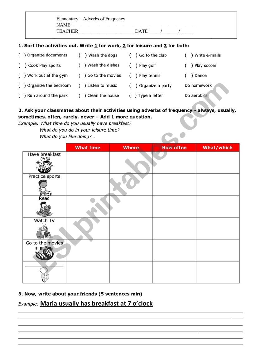 Adverbs of Frequency worksheet