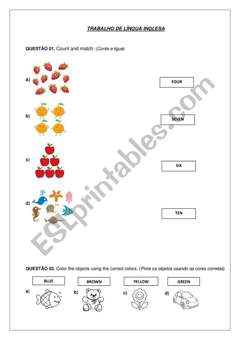 Numbers and colors activity worksheet