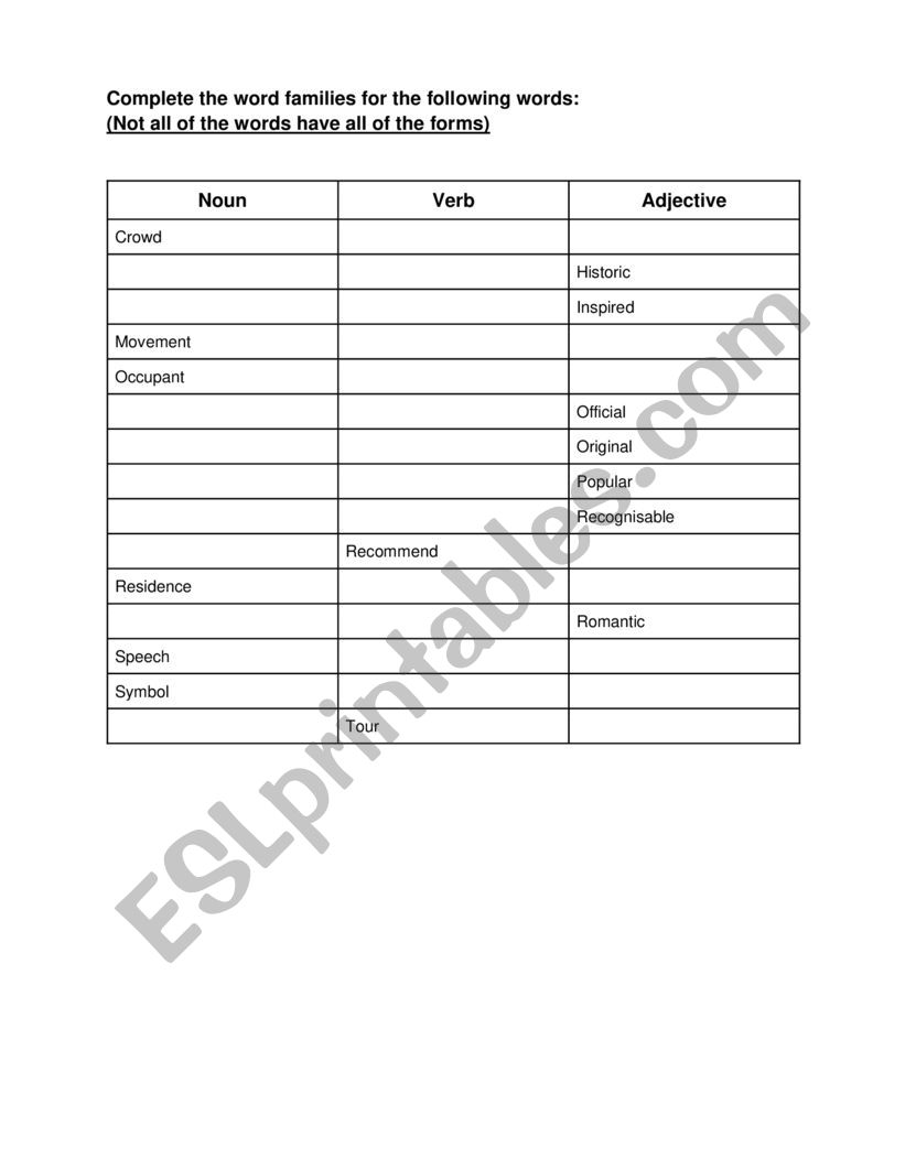 Word families worksheet