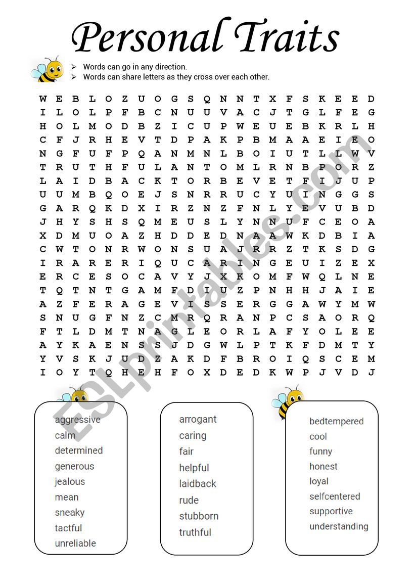 personal traits  worksheet