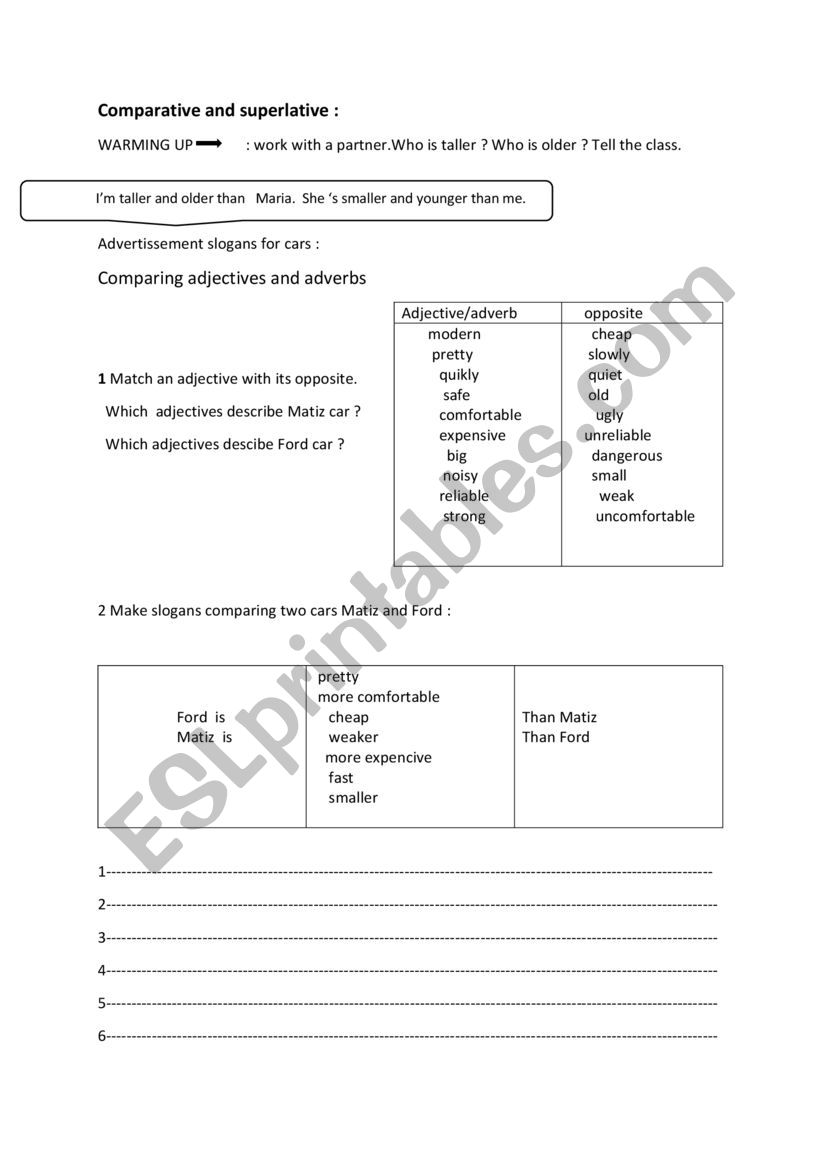 comparatives worksheet