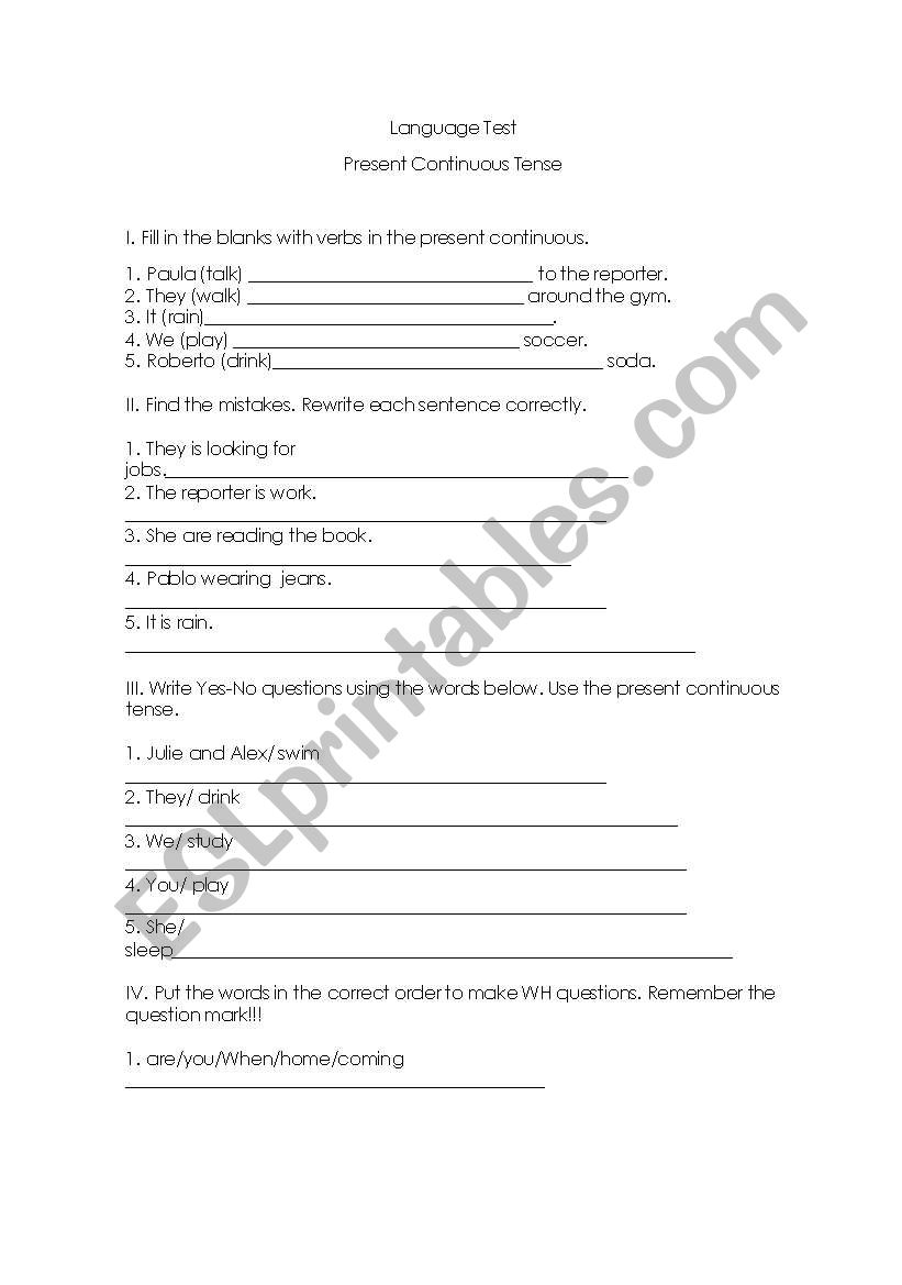 PREENT CONTINUOUS TENSE worksheet