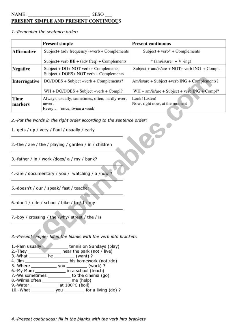 Present simple vs continuous worksheet