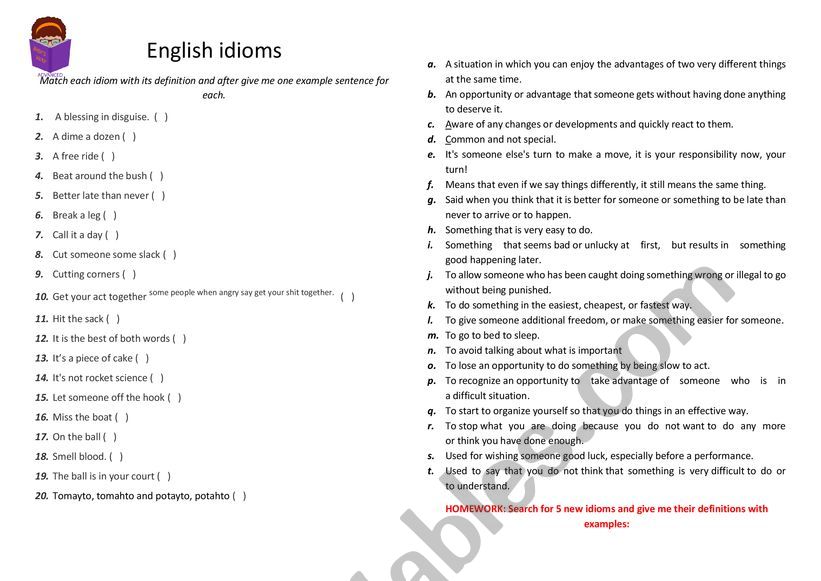 English Idioms worksheet