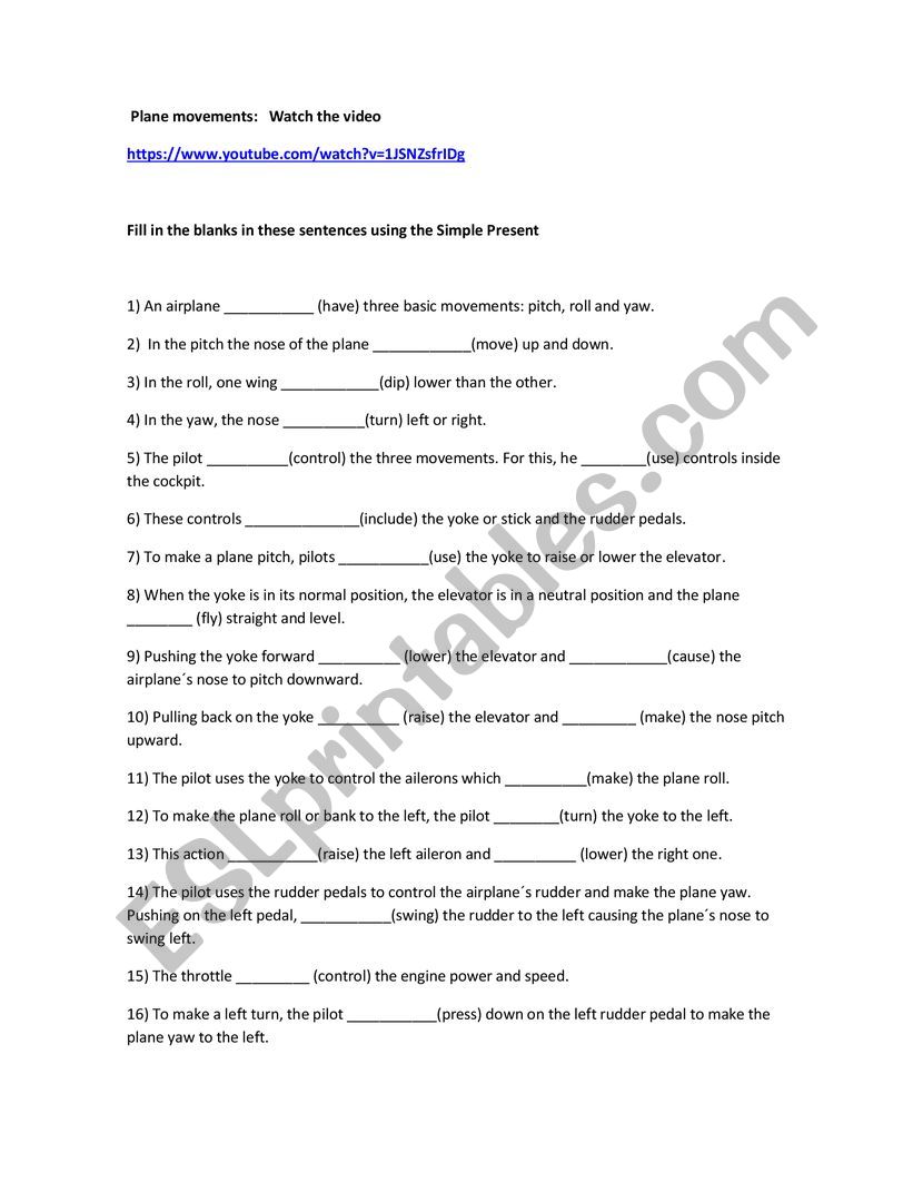 Airplane Movements worksheet