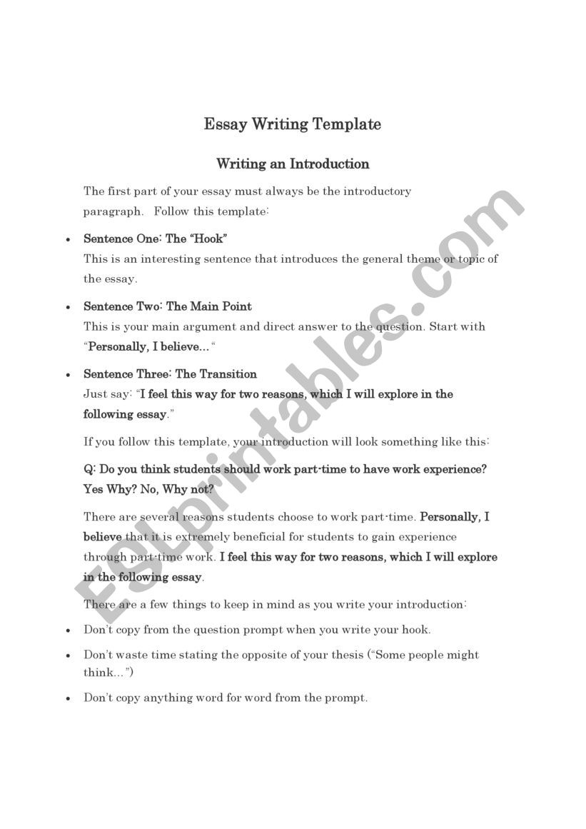 esl essay writing template