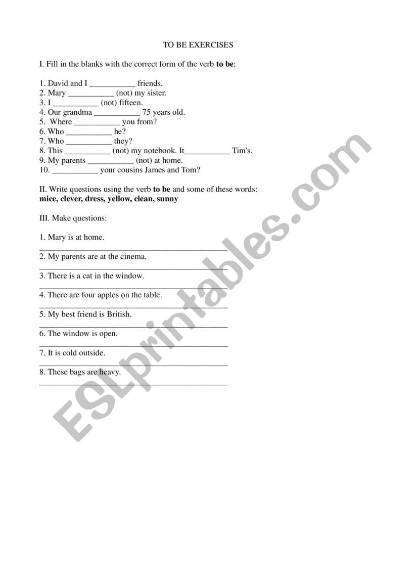 TO BE EXERCISES worksheet