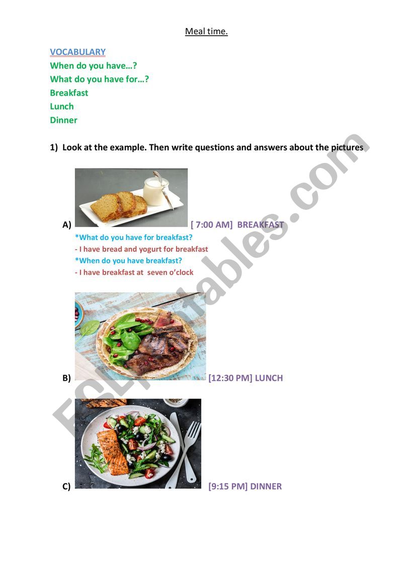 MEAL TIME worksheet