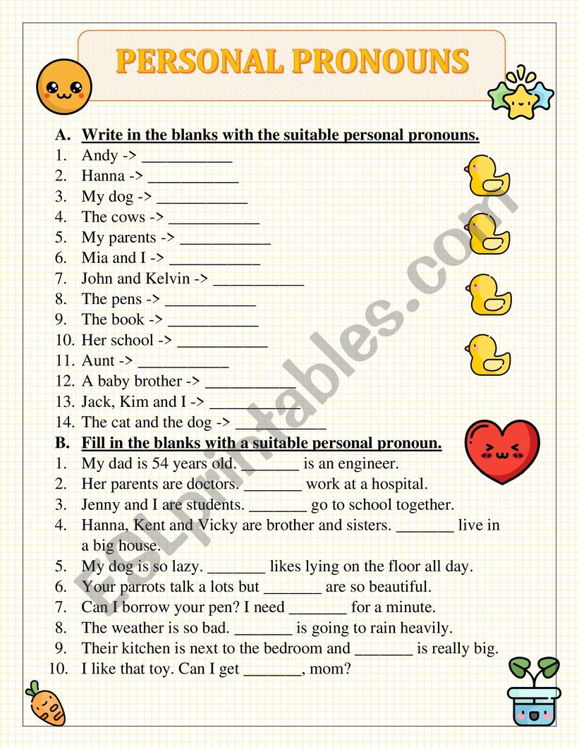 Personal Pronouns worksheet